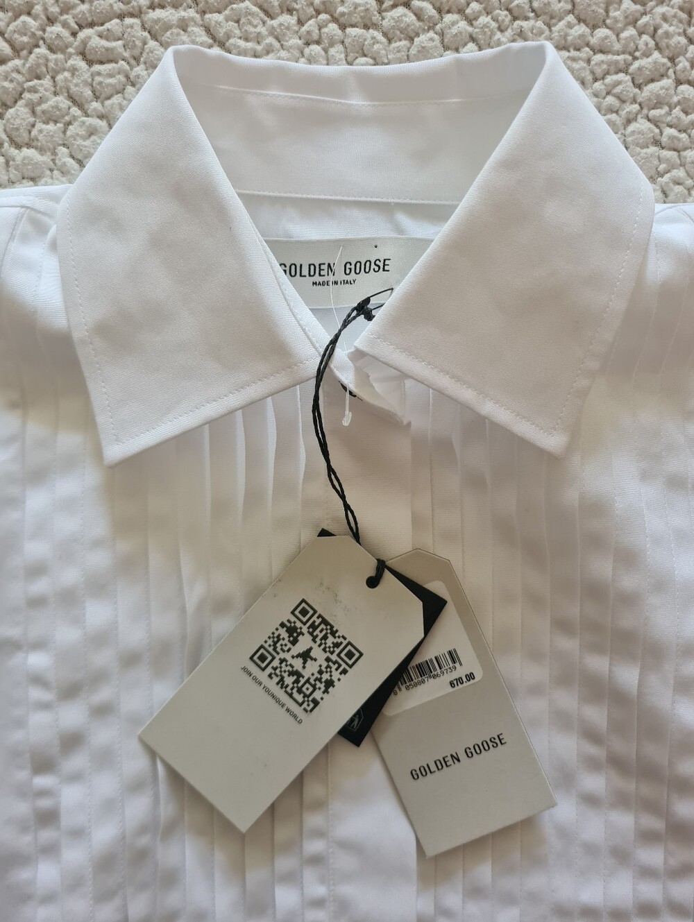GOLDEN GOOSE Pintuck Bib Oversized Cotton Button-Up Shirt White XS Org $750 - Picture 9 of 16